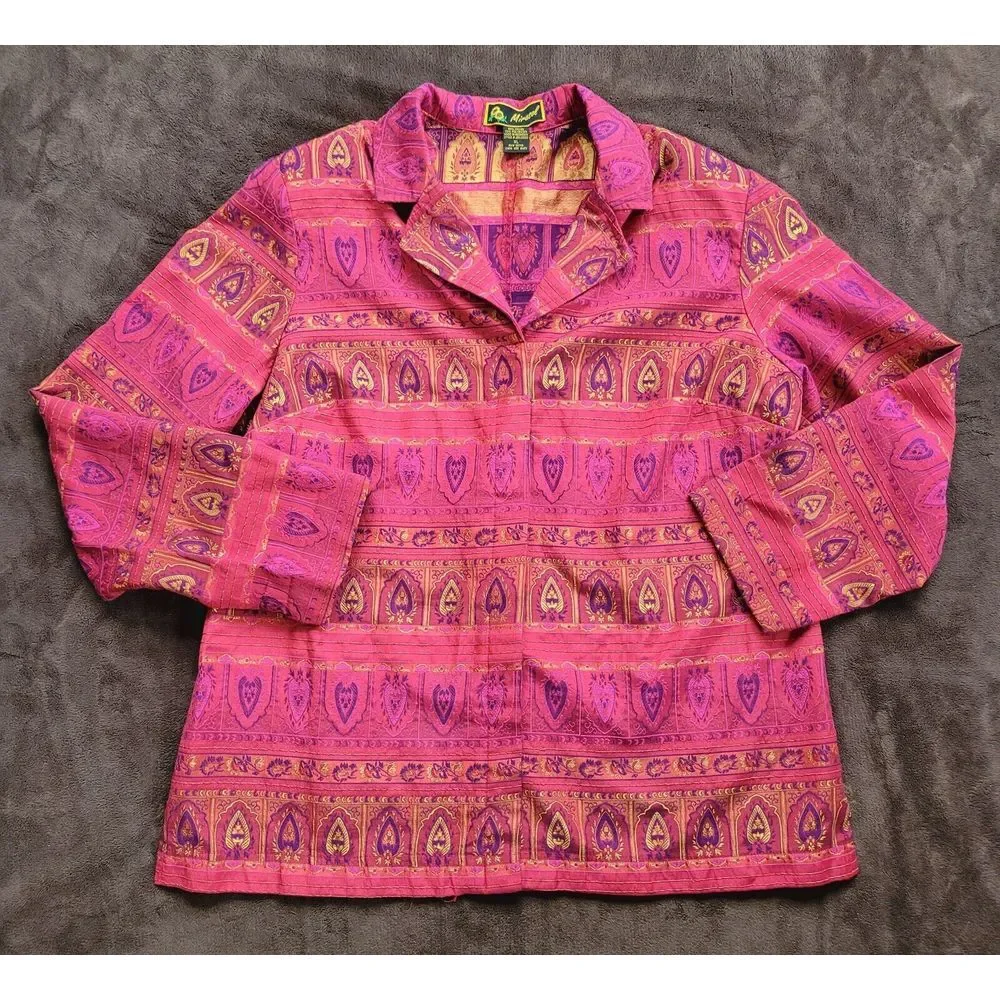 Vintage Mirasol Blazer Overcoat Ornate Pink Red Gold Button Up Indonesia‎ XL